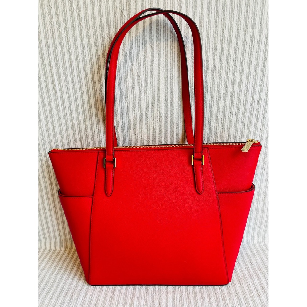 Michael Kors Charlotte Large Tote Vibrant Red Durable Saffiano Leather Handbag - Picture 5 of 12